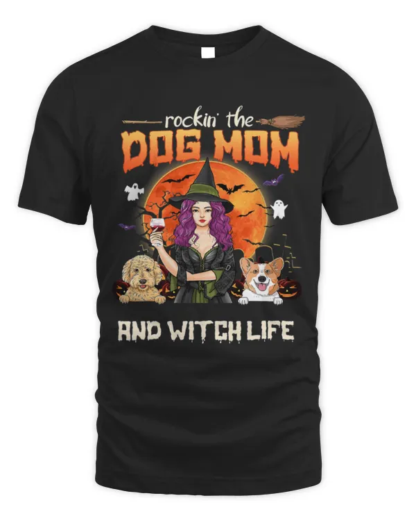 Drinker Wine Rockin The Dog Mom And Witch Life Halloween Moon Wine