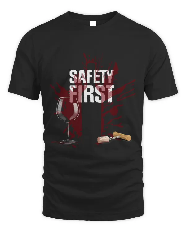 Drinker Wine Safety First Funny Red Wine Bottle Spill Glass and Corkscrew