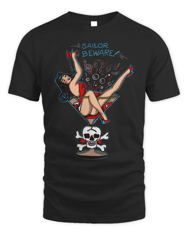 Drinker Wine Sailor Beware Pin Up Girl in Martini Glass Tattoo