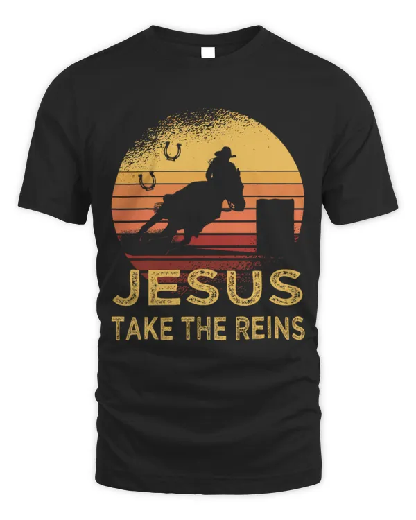 Horse Pet Vintage Retro Horse Barrel Racing Jesus take the reins Rodeo