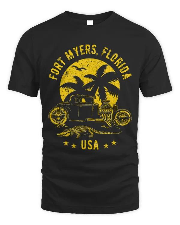 Animal Alligator Fort Myers Florida Sunset Hotrod Alligator Distressed Design 1