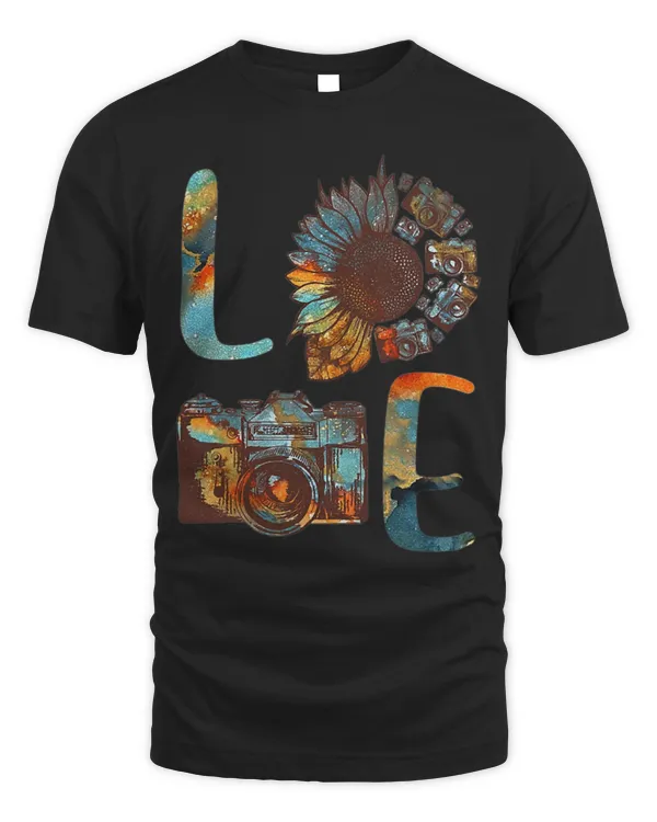 Love Photography Sunflower Camera Vintage Lover T-Shirt (1)