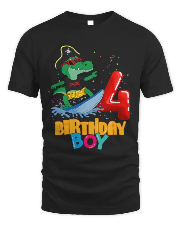 Animal Alligator Surf Life 4th Birthday Crocodile Surfing For 4 Years Old Boy Son