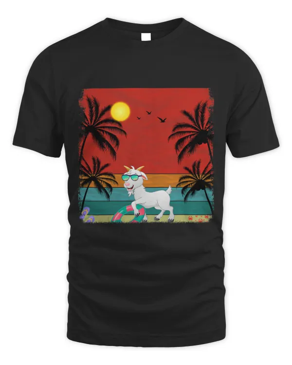 Animal Goat Beach Coconut Tree Retro Graphic Goat Lover Summer