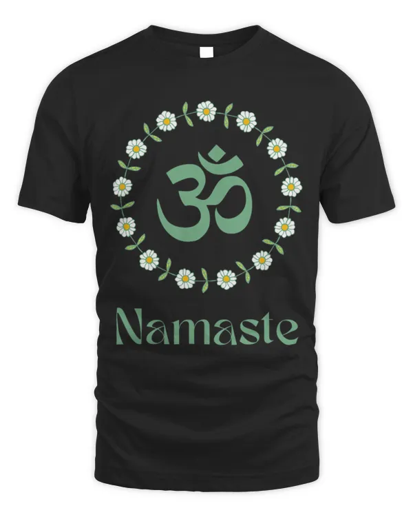 Namaste Yoga Yogi Meditation Retro Groovy Sage Green Daisy T-Shirt