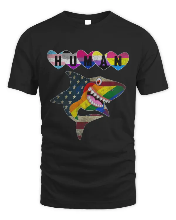 Shark Pet LGBTQ HUMAN Shark Rainbow Flag July 4th LGBT Gay Pride Month