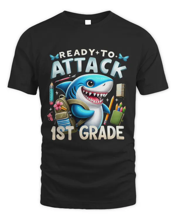 Shark Pet Ready To Attack 1st Grade Cute Funny Shark Back To School