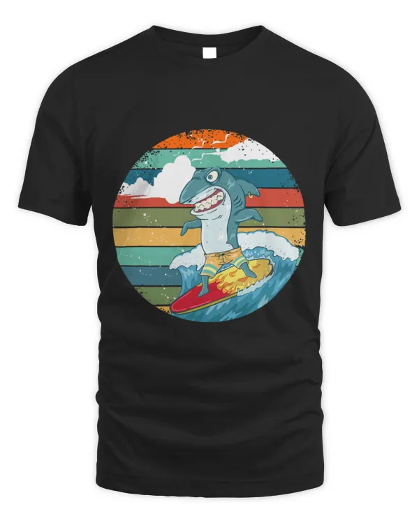 Shark Pet Surfing Ride Waves Vintage Style Beach Summer Vacation