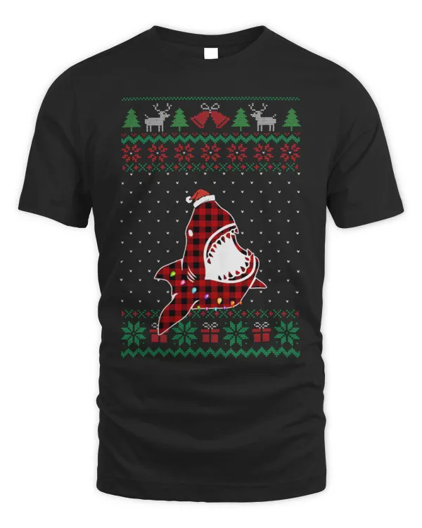Shark Pet Red Plaid Buffalo Funny Ugly Christmas Sweater