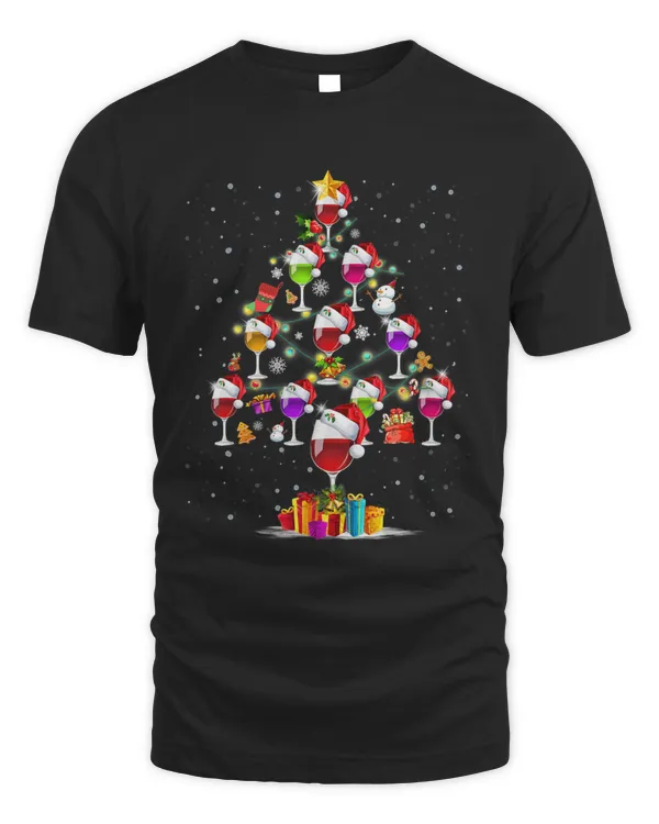 Tree Wine Cup Hat Christmas Funny Drinking Wine Christmas  T-Shirt