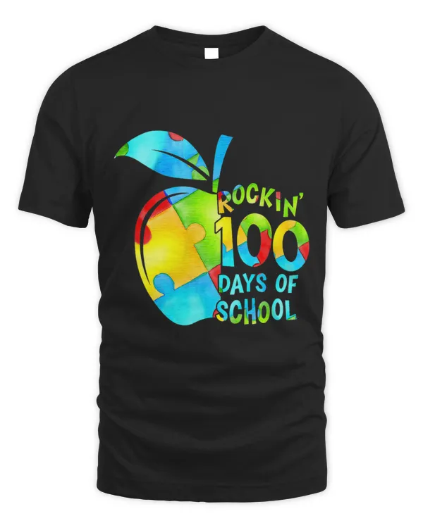 rockin 100 days of school puzzle apple autism awareness