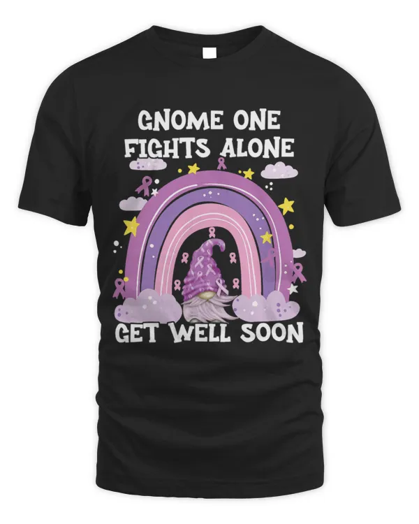 Gnome One Fights Alone Purple  Pancreatic Cancer Awareness T-Shirt (1)