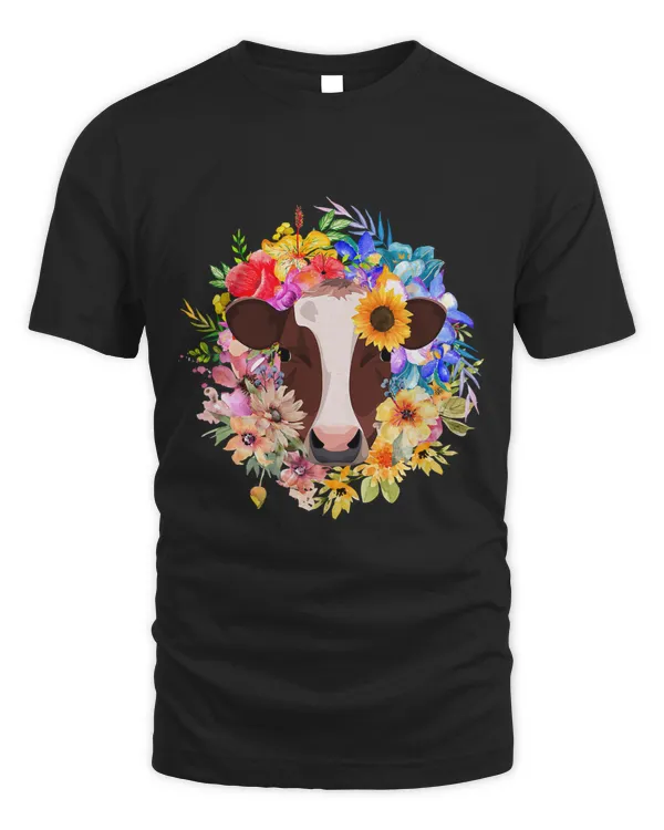 Floral Spring Cow and Spring Flowers Farm and Nature Design