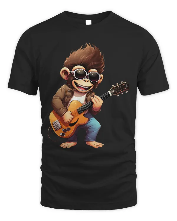 Chimpanzee playing acoustic guitar