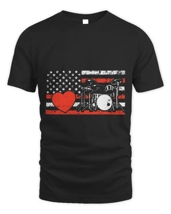 Drums American Flag Heart Valentines Day Musician Drummer