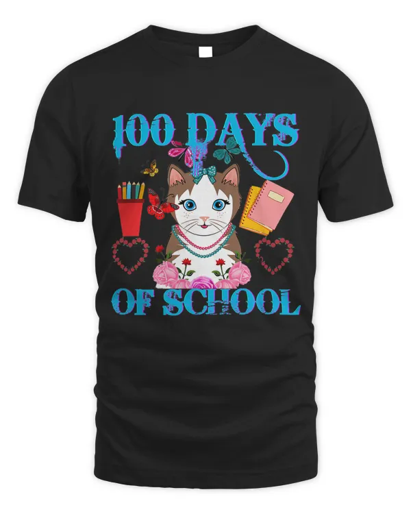 100 Days Of School Funny Cat Tee 100 Days Smarter 100th Day Premium T-shirt