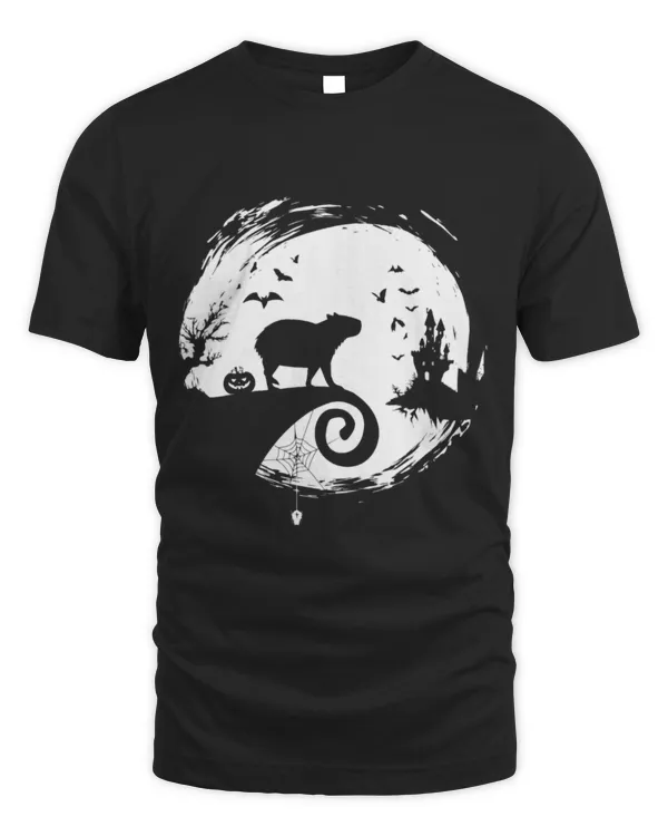 Cute Capybara Halloween Costume Moon Silhouette Creepy Horror