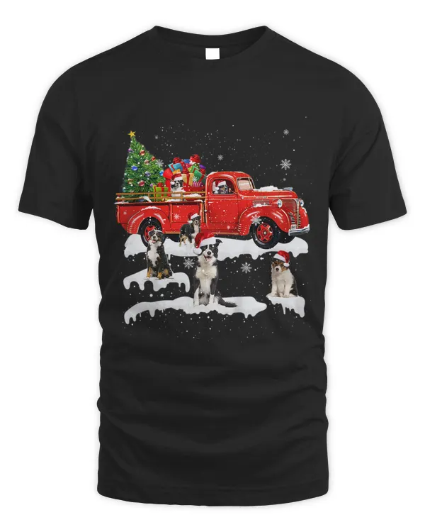 Australian Shepherd Dog Driving Xmas Truck Christmas Tree T-shirt