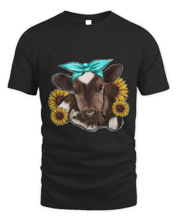 Western Country Baby Cow Calf With Sunflower Cow Farm Farmer