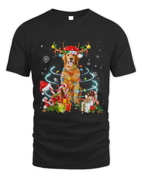 Cute Golden Retriever Reindeer Christmas Tree Lights Pajama Xmas 072