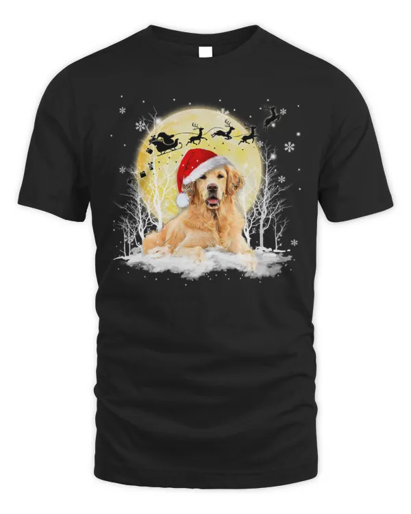 Cute Golden Retriever Reindeer Hat Santa Christmas Lights Funny 046