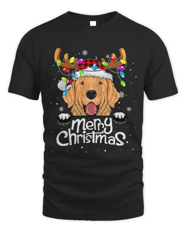 Cute Golden Retriever Reindeer Plaid Santa Hat Christmas Pajama