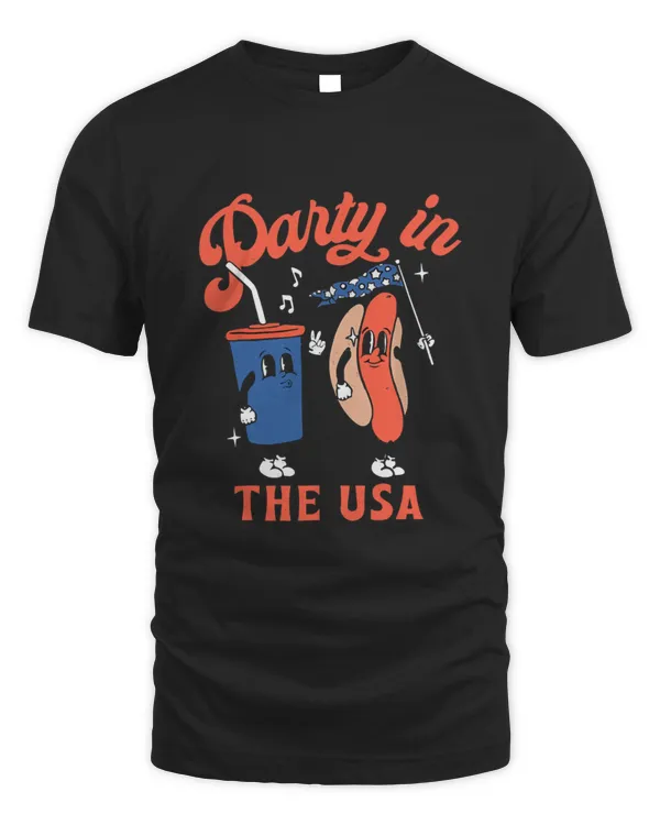 Party In The Usa Shirt Hot Dog Kids Funny Fourth Of July T-Shirt