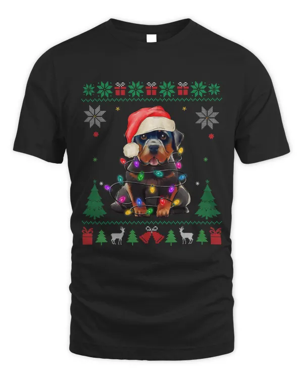 Cute Rottweiler Xmas Lights Santa Hat Funny Rottweiler Dog Ugly Christmas Cute Rottweiler Xmas Lights Santa Hat Funny Rottweiler Dog Ugly Christmas