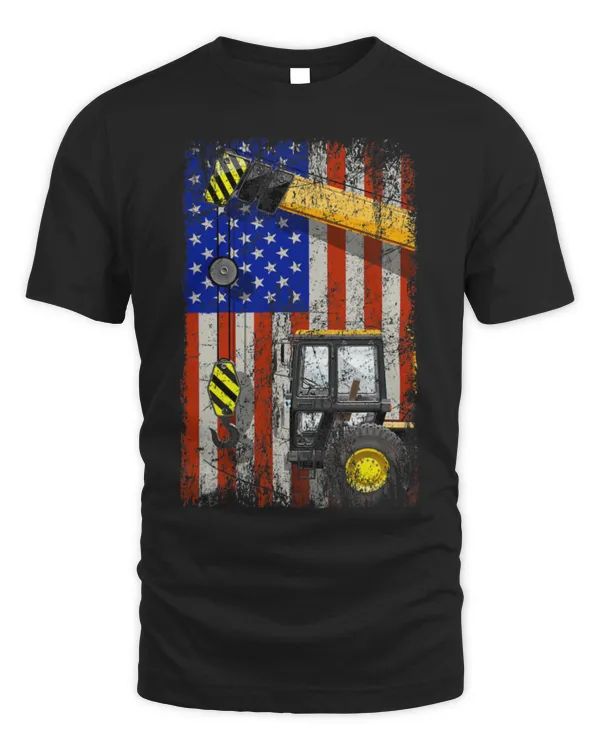 Cute Crane Driver Patriotic Construction Workers USA Flag