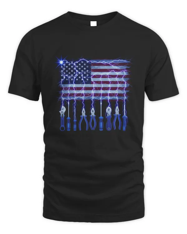American Flag Electrician Tools Lightning T-Shirt