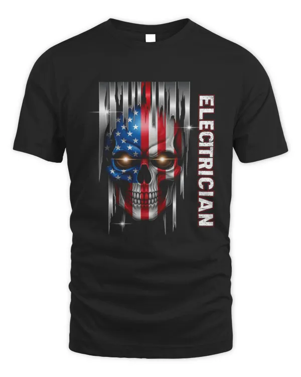 American Flag Skull Electrician T-Shirt