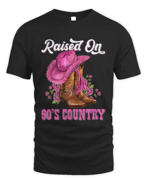 Raised On 90s Country Music Western Rodeo Boots Hat Cowboy