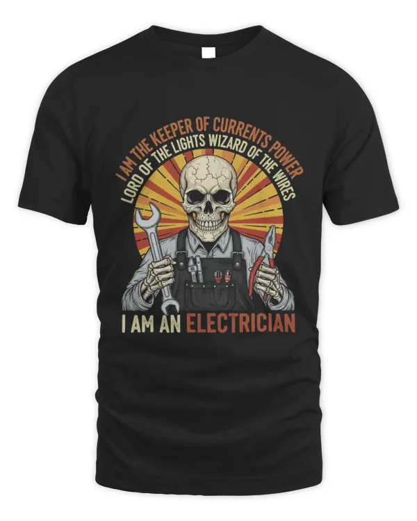 Skull With Tools Wizard Of The Wires Electrician T-Shirt
