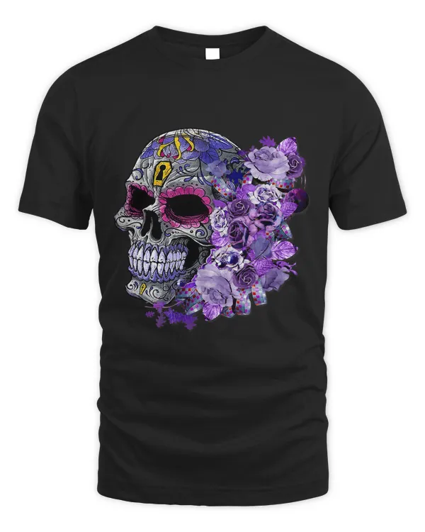 Purple Floral Sugar Skull Men Women Funny Gift 196