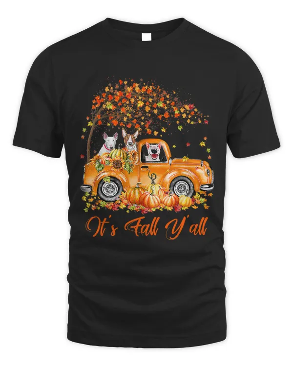 Its Fall Yall Bull Terrier Riding Truck Pumpkin Autumn124