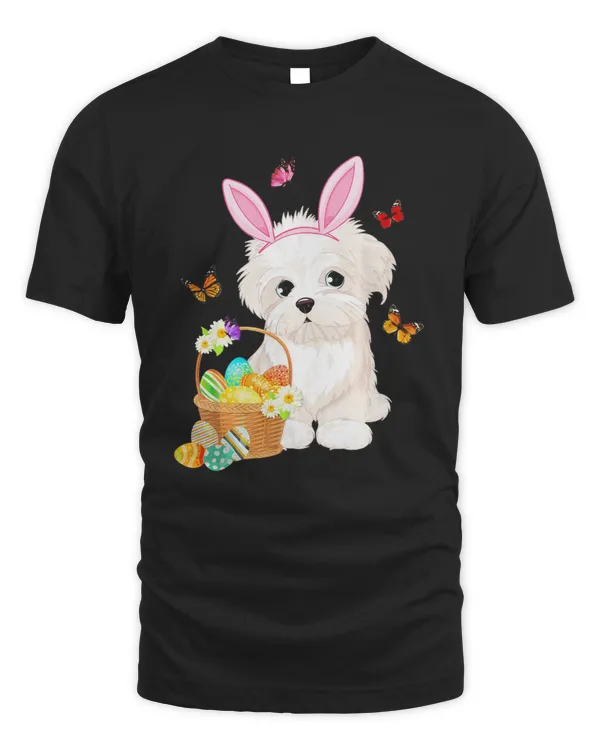 Maltese Bunny Hat Rabbit Easter Eggs Shirt Happy Ea