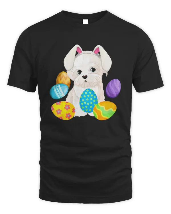 Maltese Bunny Rabbit Hat Playing Easter Eggs Happy Day Shirt
