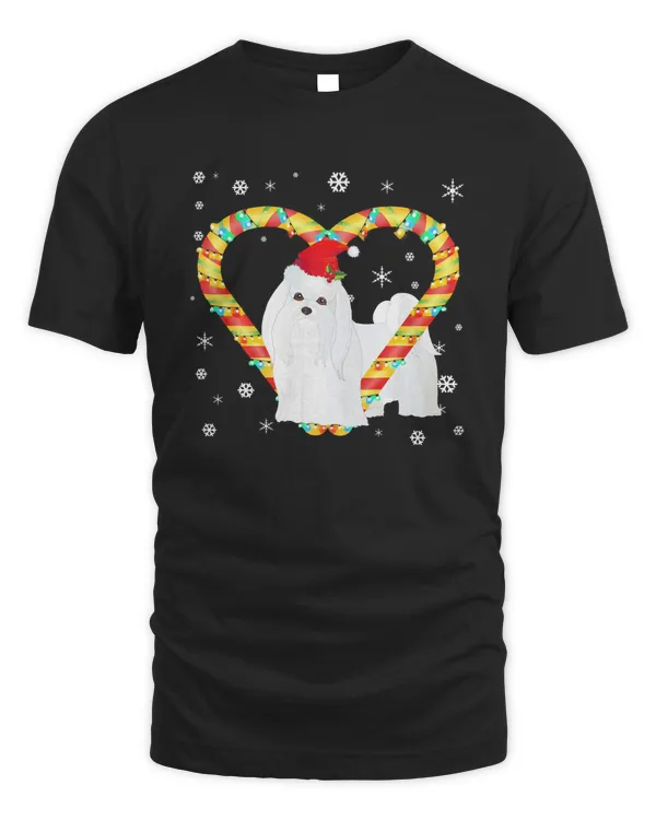 Maltese Candy Cane Heart Funny Christmas Light Gift T-Shirt