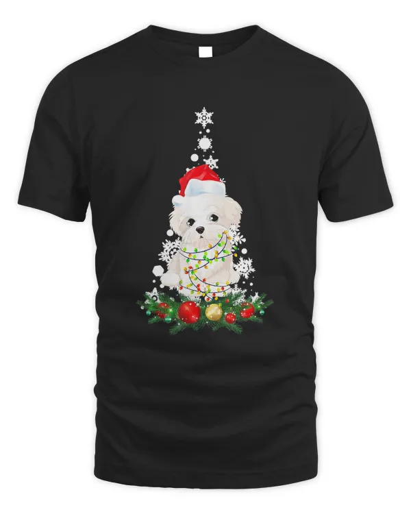 Maltese Christmas Dog Light Tee Funny Xmas Gift T-Shirt