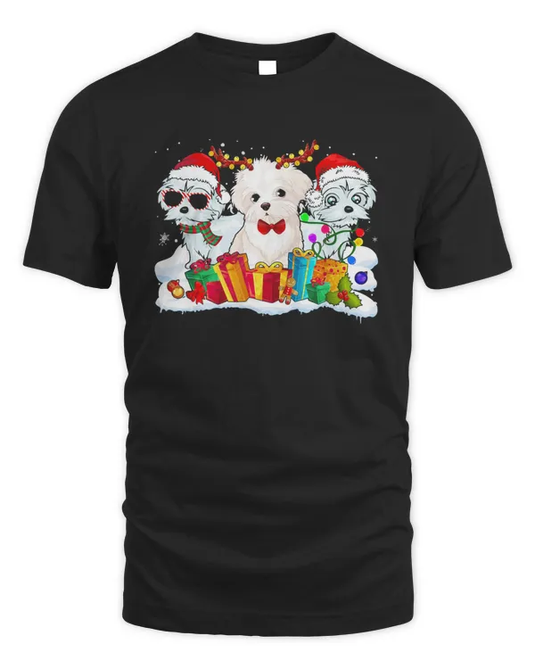 Maltese Christmas Gift Santa Hat Xmas Lights Dog T-Shirt