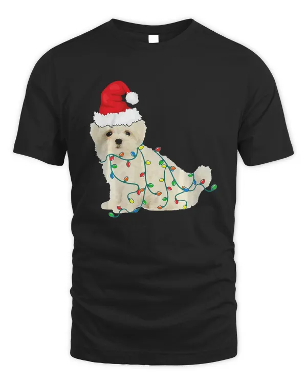 Maltese Christmas Light Clothes Funny Maltese Lover Gift T-Shirt