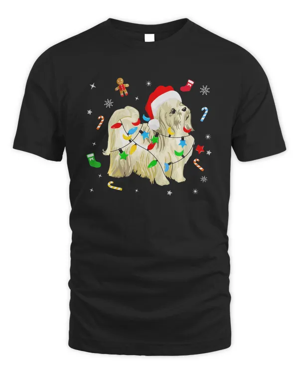 Maltese Christmas Light Gift Funny Dog Lover T-Shirt 1