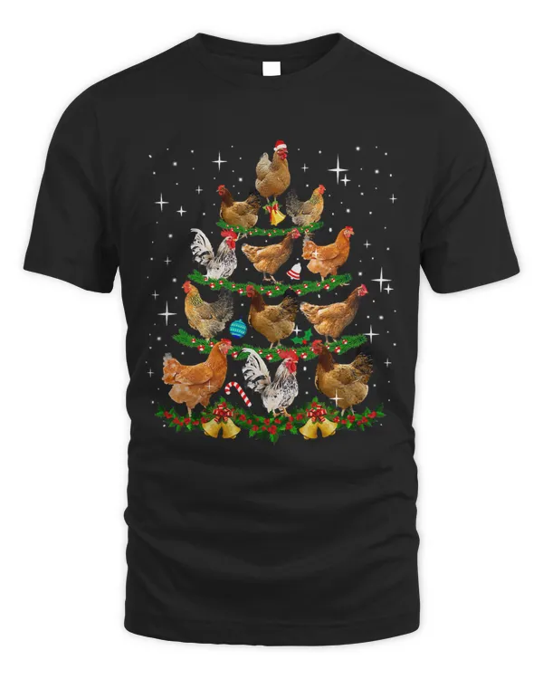 Funny Chickens Christmas Tree Tee Ornament Decor 304