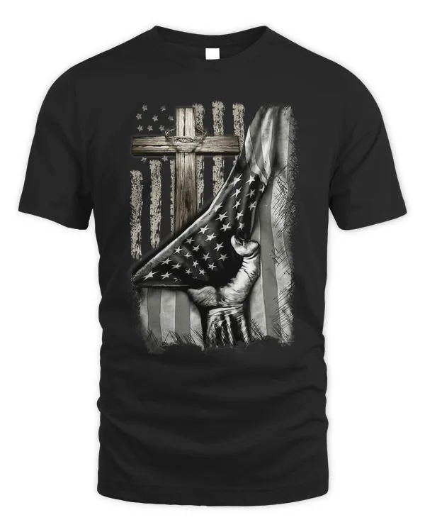 Cross Behind US Flag Religious God Jesus Patriotic Christian590