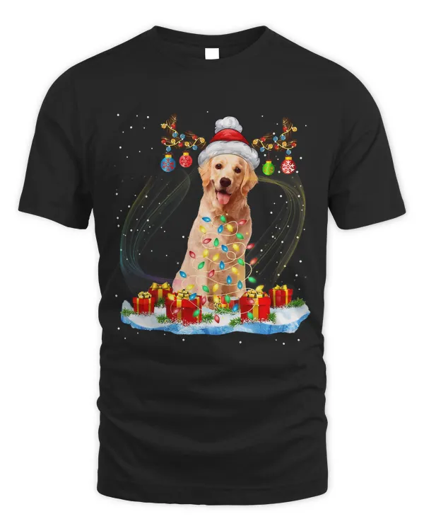 Funny Santa Golden Retriever Reindeer Light Christmas50