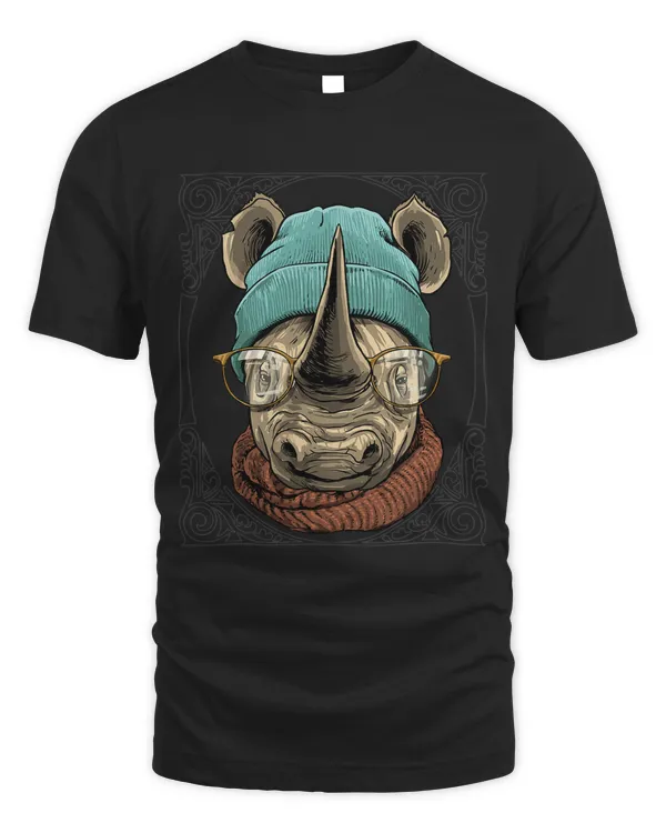 Hipster Rhinoceros With Glasses Wildlife Safari Animal Lover 551