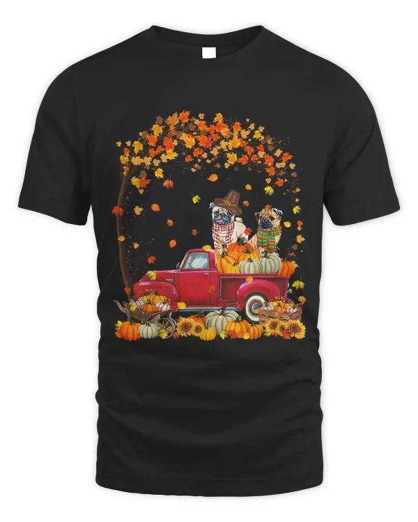 Pug Dog Autumn Fall Pumpkin Truck Mappe Happy Thanksgiving230