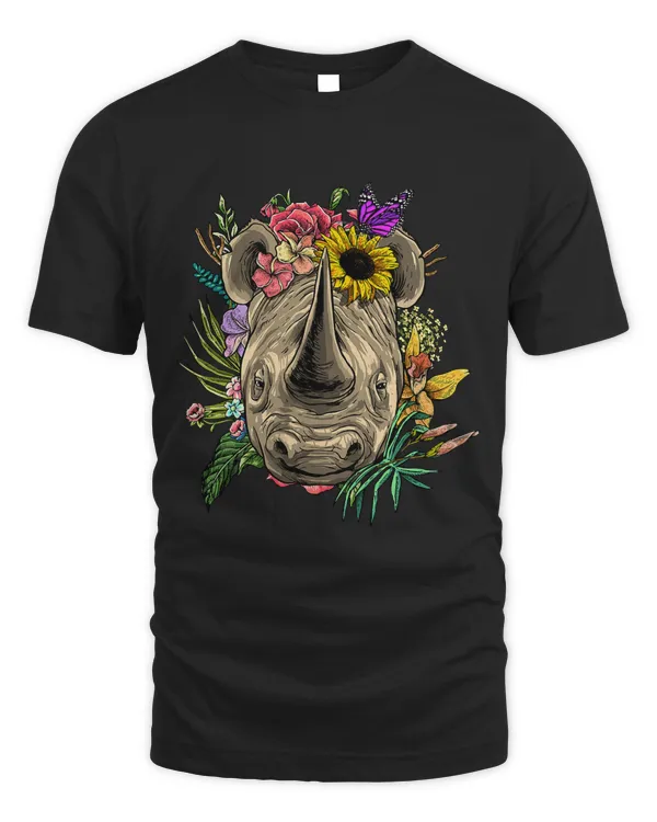 Floral Rhinoceros Spring Nature Lovers Gift Women Men 481
