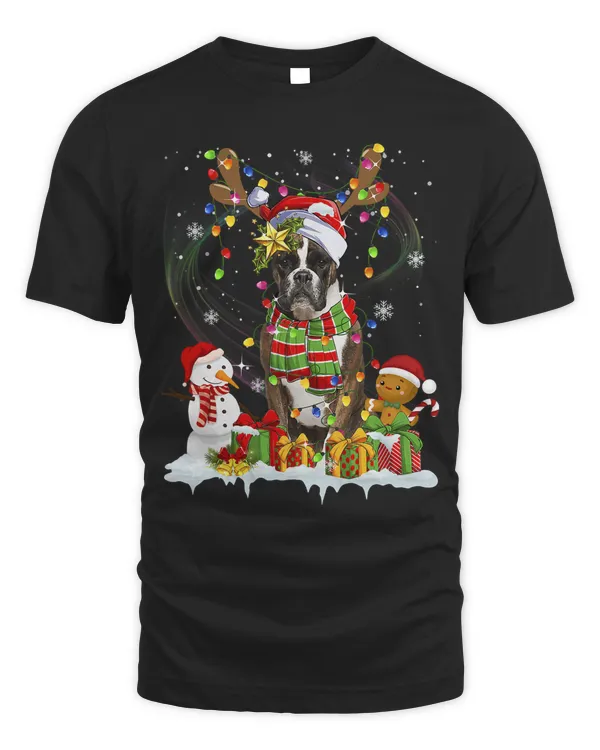 Funny Boxer Christmas Ugly Sweater Dog Santa Hat Lights573