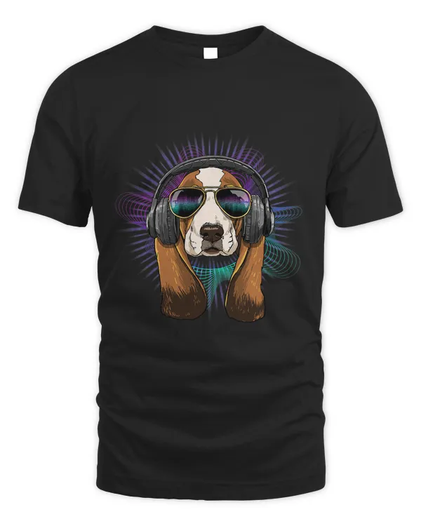 Music Basset Hound Dj With Headphones Musical Dog Lovers 577